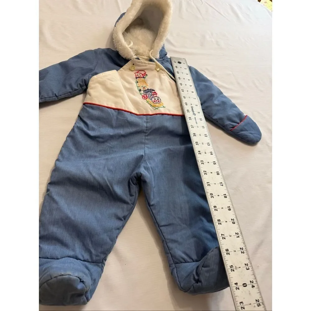 Quiltex Vintage Kids Train Embroidered Snowsuit Size 12 Months